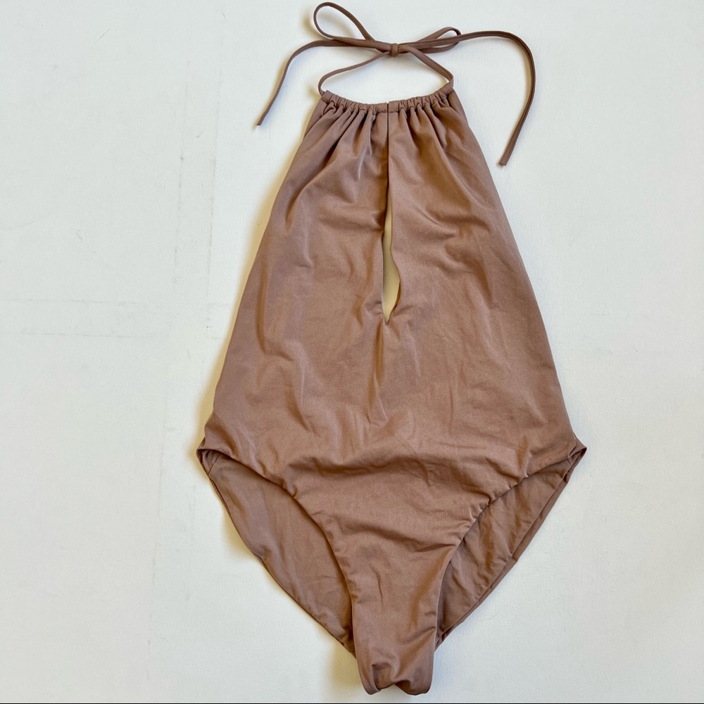 Zara Keyhole Halter One Piece Swimsuit in Nude